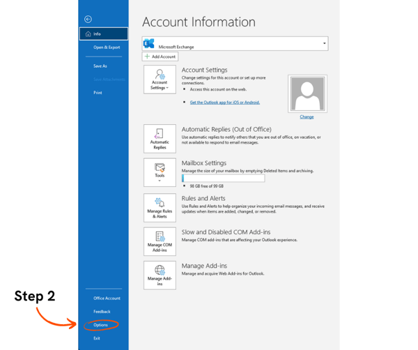 Enable S/MIME encryption in Outlook - Step 2