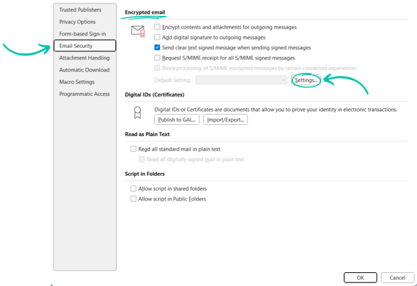 Encrypting Email Attachments in Classic Outlook for Windows (Using S_MIME)_ Adding an S_MIME Certificate to Outlook Step 3