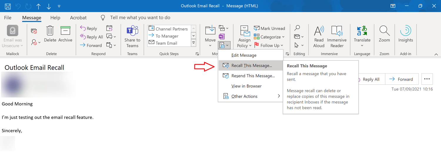 How To Recall (Or Revoke) A Sent Email In Outlook