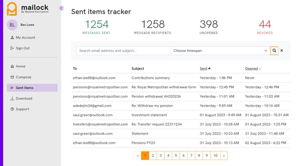Mailock sent items tracker for email auditing