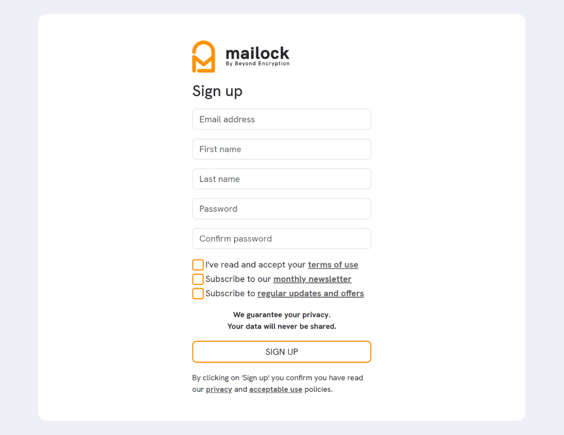 Step 1. Create a free Mailock account