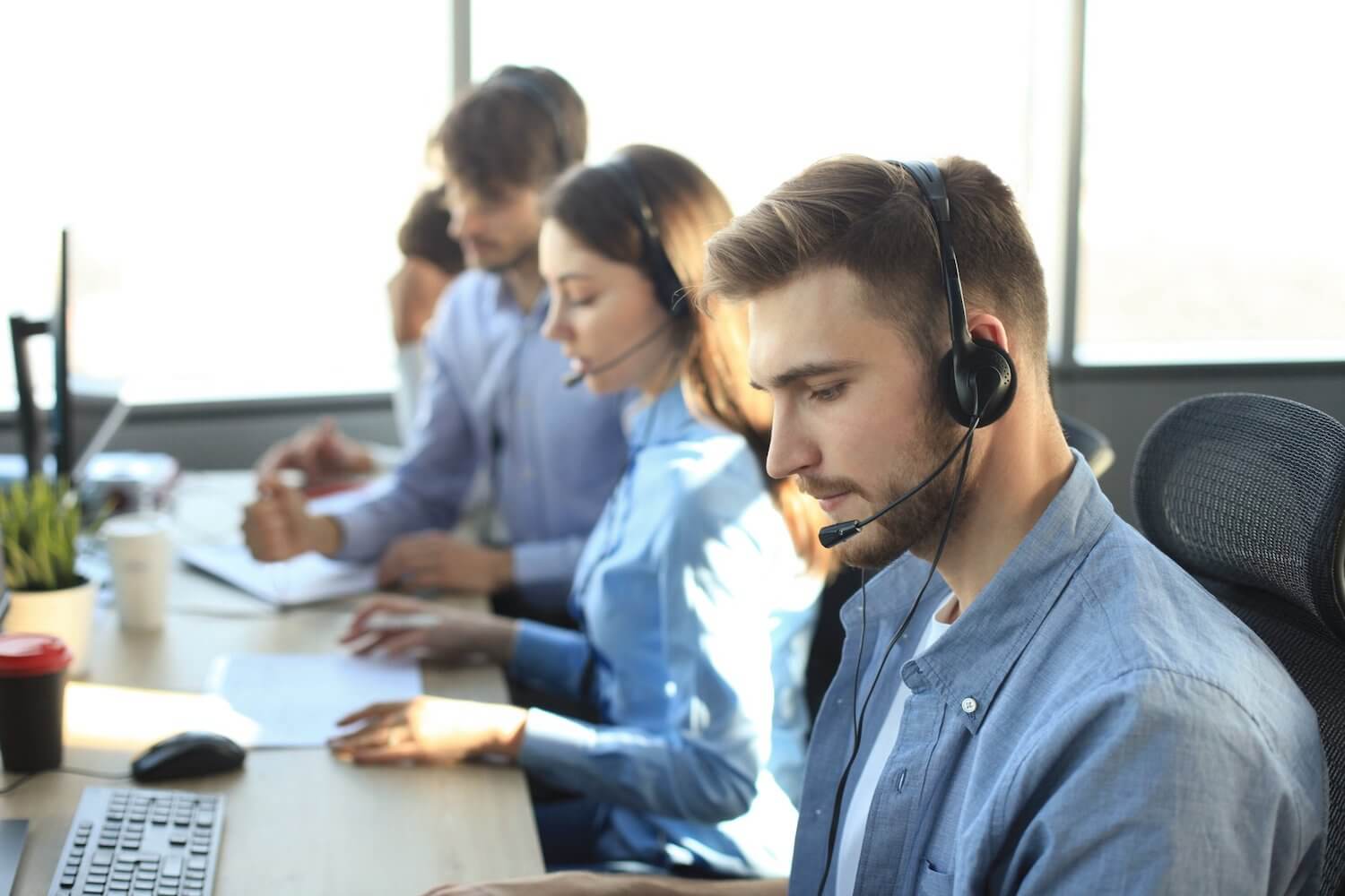 call centre operatives at desks